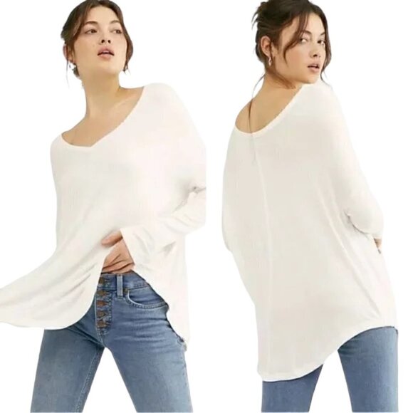 FREE PEOPLE Moonshine White V-Neck Tunic Top - Size Medium - Picture 1 of 9